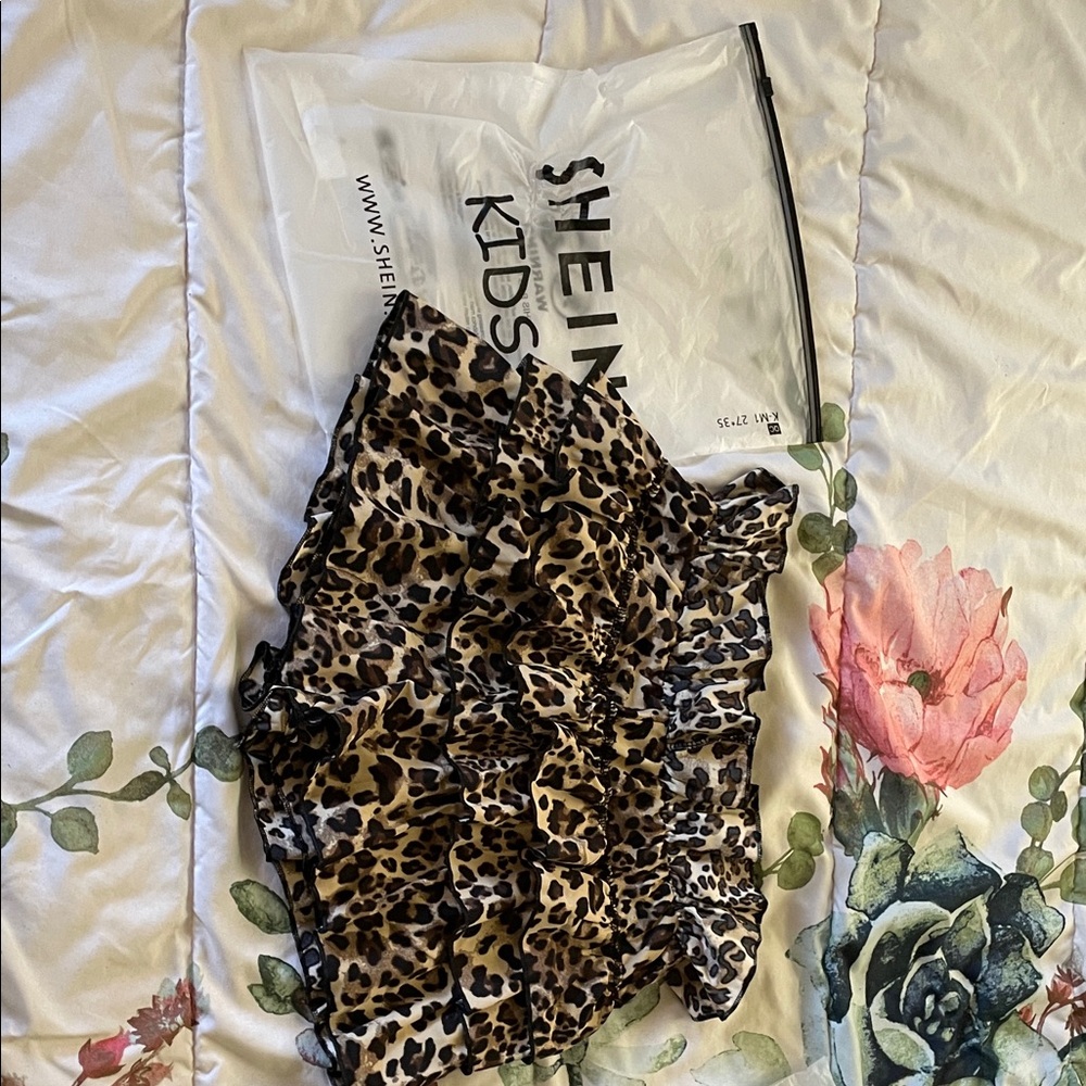 SHEIN Kids Brown Leopard Ruffle Skirt